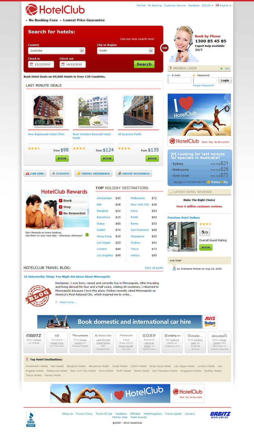 HotelClub homepage